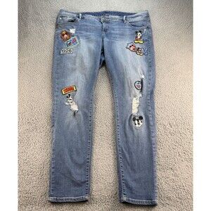 Disney Mickey Mouse Patch Jeans Womens 18T Plus Size Blue Jean Distressed